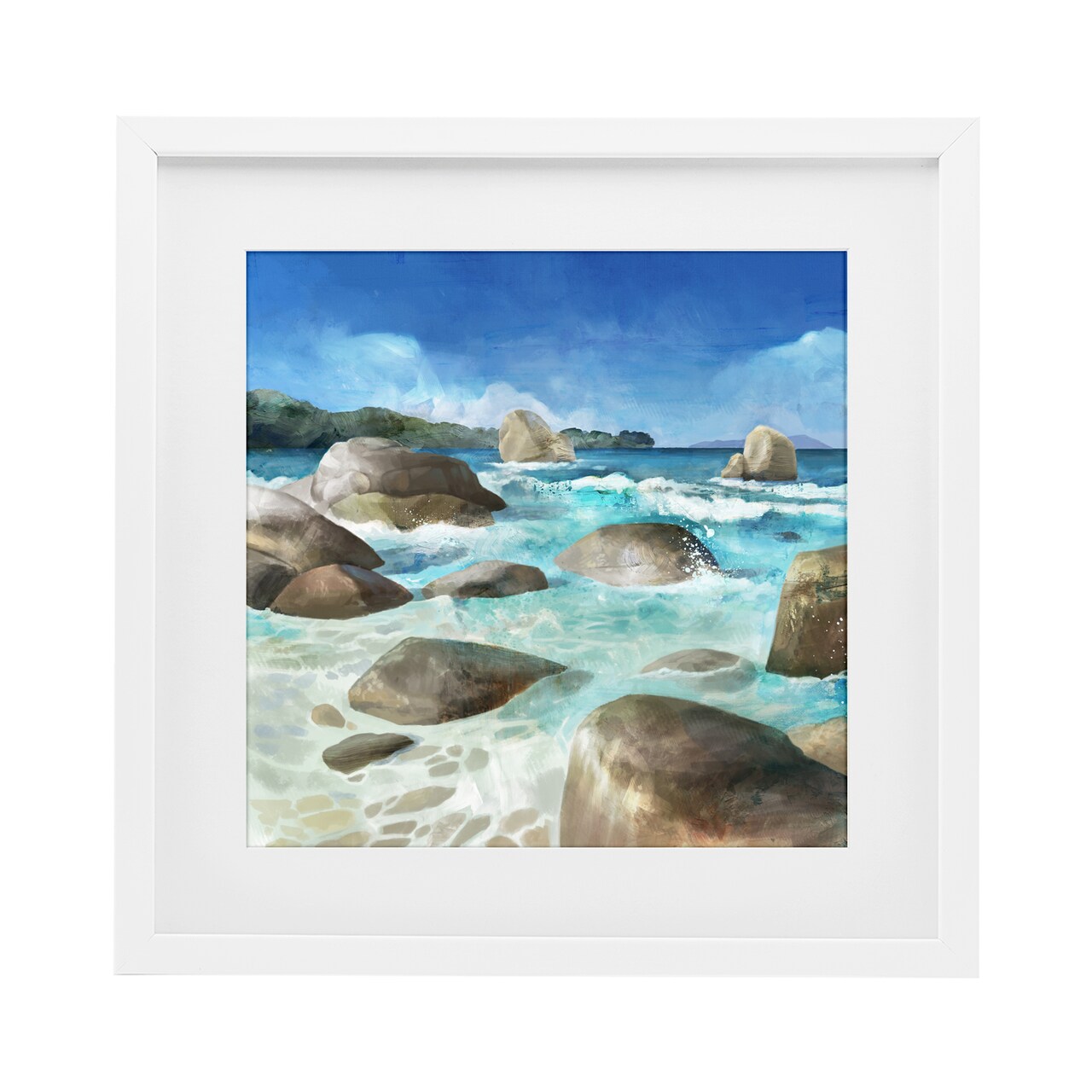 Stupell Industries Low Tide Rocks on Shore Framed Print Under Glass, design by Mauro Devereaux